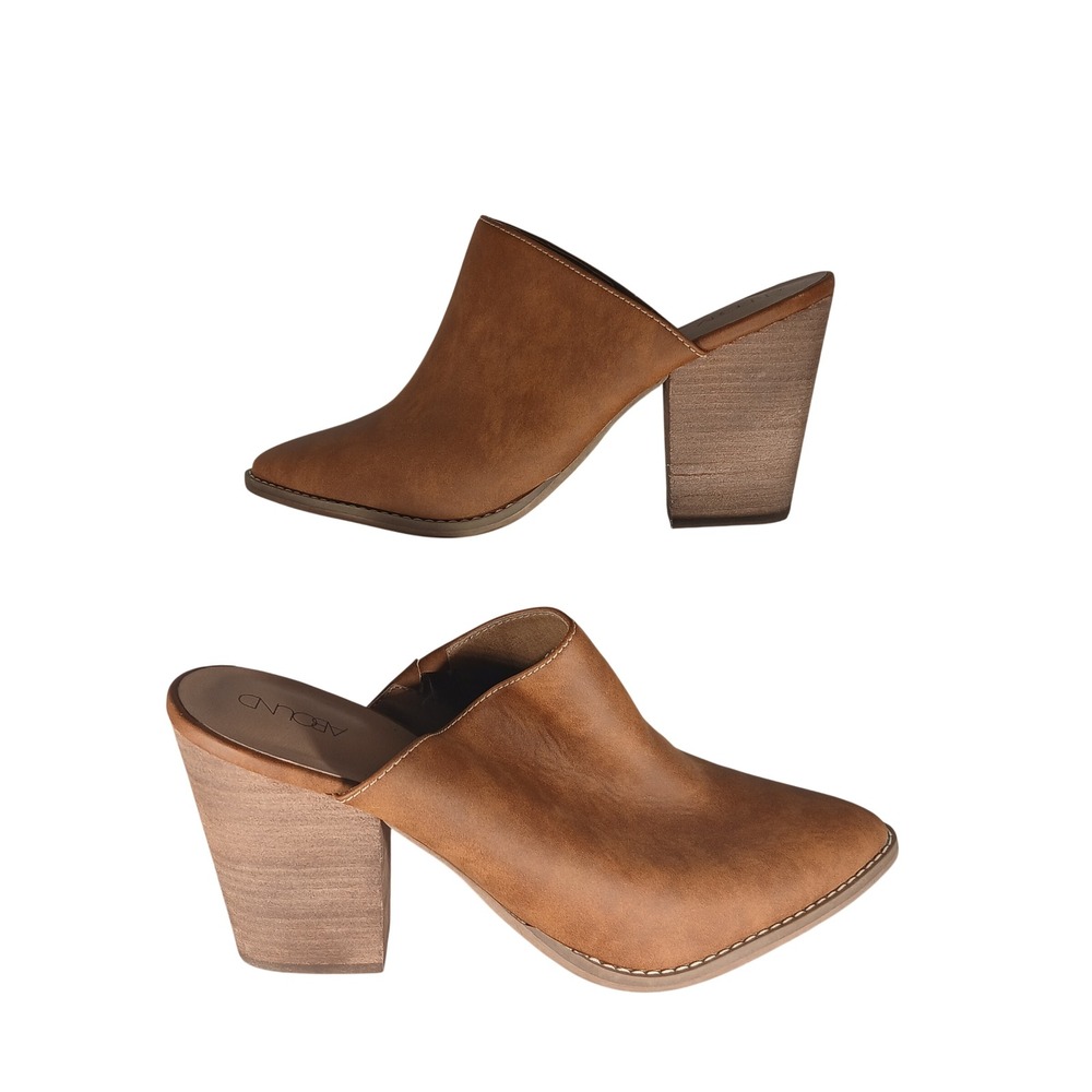 Abound Maya Mules 9.5 Brown Faux Leather Block Heel Western Boho Chic